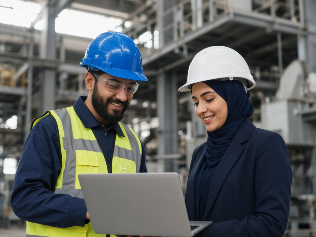 Construction site manager and engineer