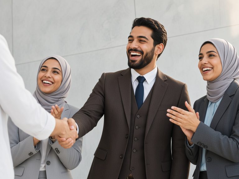 young business people meeting office shaking hands before a business coaching and development courses session
