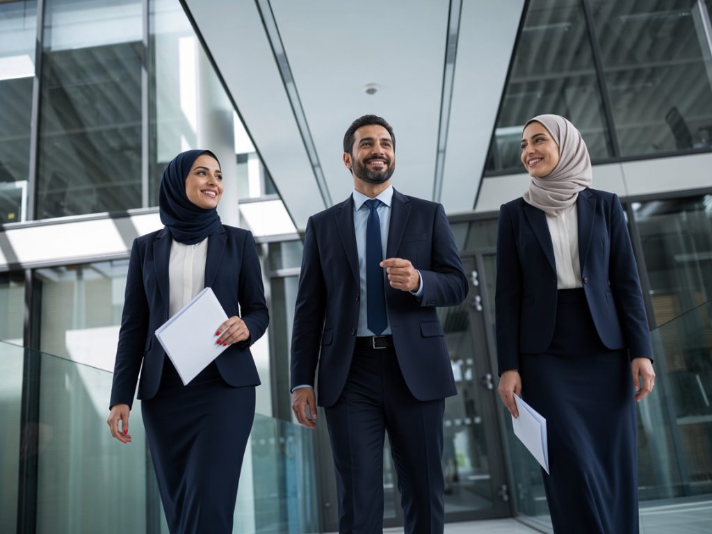 Businesspeople walking in the office