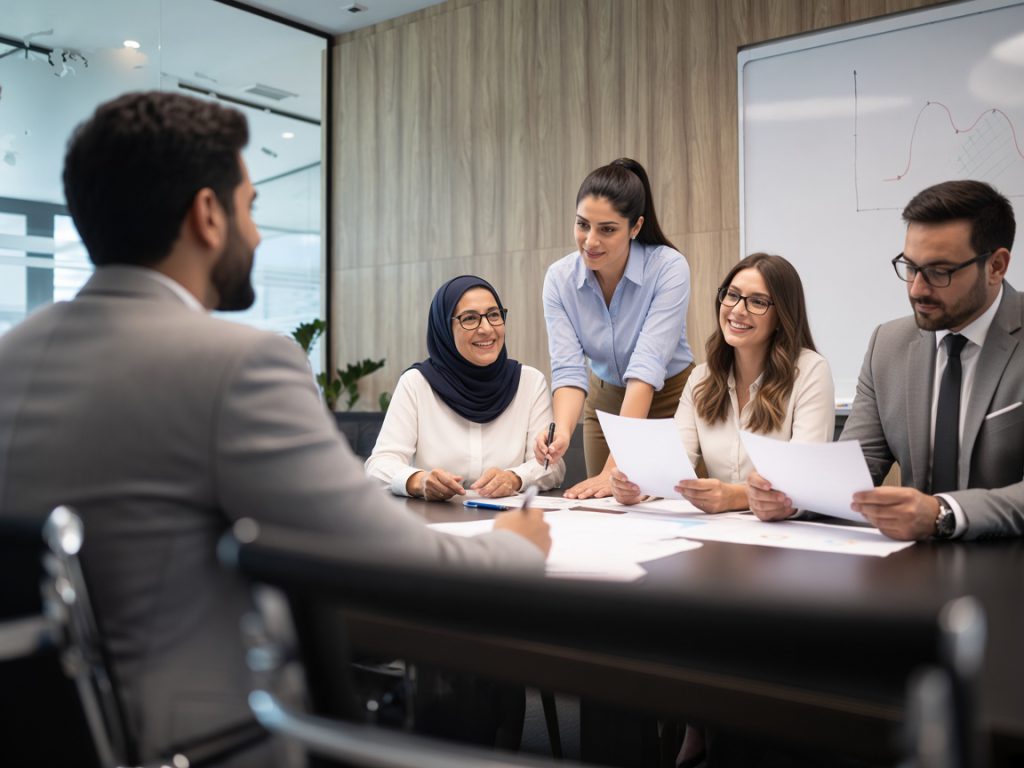 Corporate business team and manager in a meeting