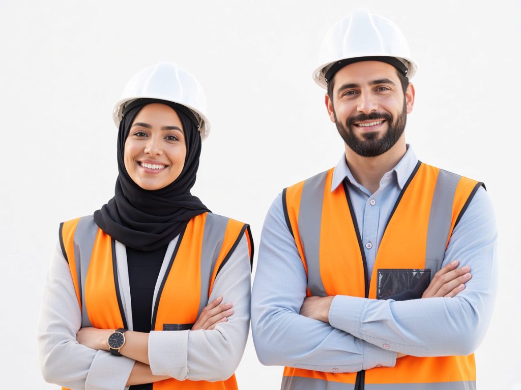 Proud portrait of engineering people in outdoor, construction si