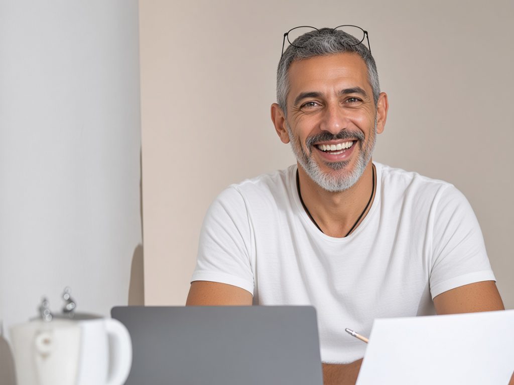 Man in a good mood happy with his work