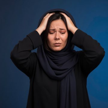 Young girl in black shirt putting her head