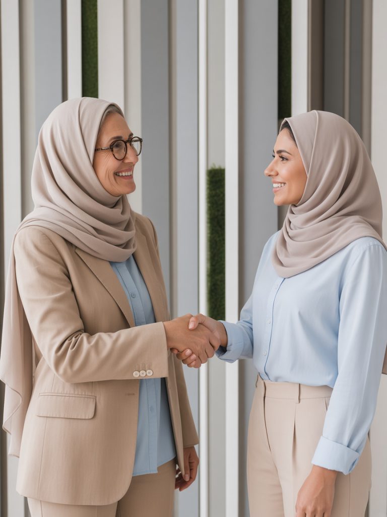 Professional women shaking hands, illustrating collaboration and wellbeing in mental health training.
